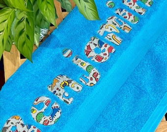 Personalized Blue Bath Towel, Appliqué Name, Keepsake Gift
