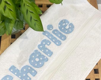 Personalized Egyptian Cotton Bath Towel: Star Appliqué Name Gift
