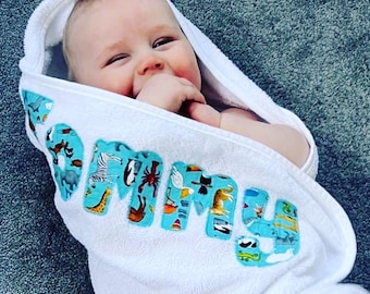 Personalised Appliqué name baby hooded towel