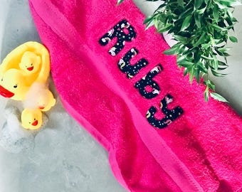 Personalized Appliqué Name Pink Bath Towel, Keepsake Gift
