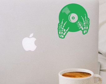 Record Collector Decal - Record Scratch with Skeleton Hands Vinyl Transfer Sticker