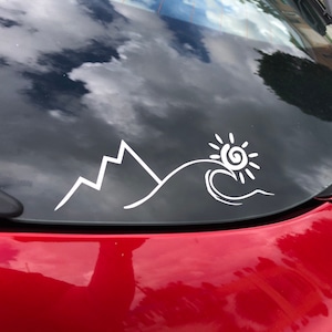 Mountain Sun Wave Vinyl Decal Transfer Sticker / Outdoors and Surf Sticker Label