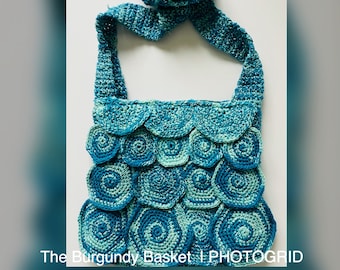 Crochet PURSE, Handmade Unique SILK Purse, Recycled Silk, MERMaID Purse, Cross-Body, Lined Knit Tote Bag, Gifts for Her