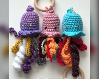 Crochet Jellyfish Rattle PATTERN, Amigurumi Baby Toy (PDF Download)