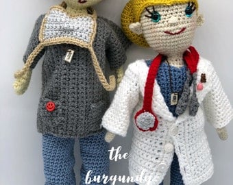 Crochet DOCTOR NURSE DoLL, *PaTTERN* Only, Medical Worker, Custom Doll, PDf Download, Amigurumi Doll, 18" Doll Pattern, Knit Doll, Hospital