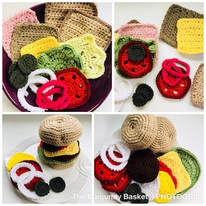 SANDWICH DE CROCHET, *Descarga Instand PdF* Solo patrón, Hamburguesa de ganchillo, Sándwich de jamón, Comida de juego, Comida simulada, Juguete para niños pequeños