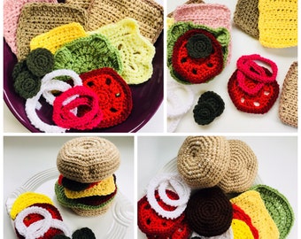 CROCHET SANDWICH, *PdF Instand Download* Pattern Only, Crochet Hamburger, Ham Sandwich, Play Food, Pretend Food, Toddler Toy