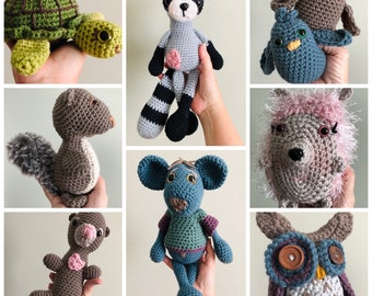 Baby Crochet ANIMALS, PATTERN Bundle II, PDf, Woodland Baby, Amigurumi Bird, Teddy Bear, Turtle, Racoon, Squirrel, Otter, Owl, Hedgehog