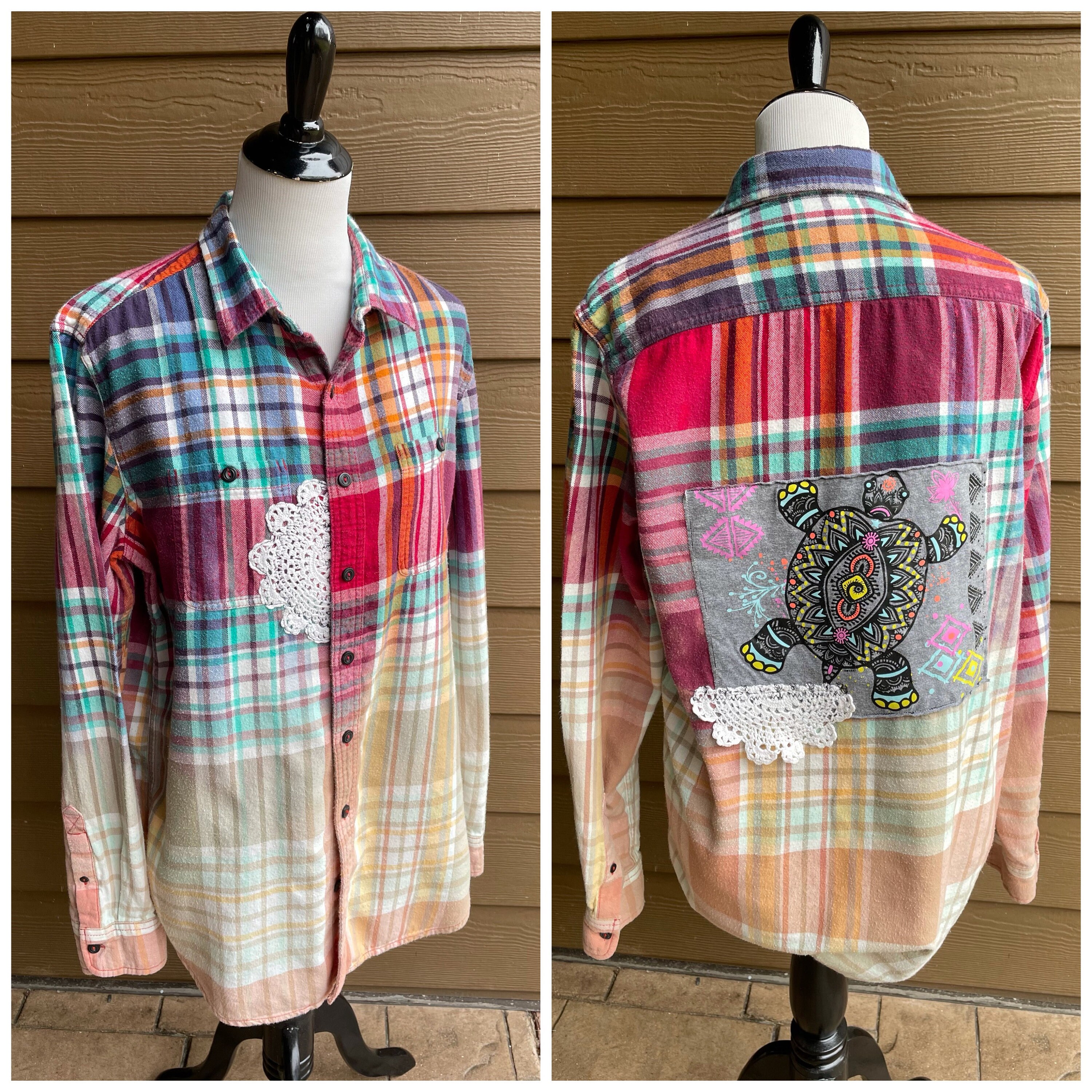 Distressed Flannel Plaid SHIRT Altered Shirt Upcycled Etsy