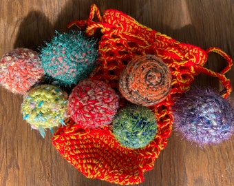 Soft Play BALLS in Bag, *Ready to Mail* “Bag of BaLLS”, Crochet Toys, Toddler Toy, Baby Gift, Sensory Stimulation, Handmade Toy, Girl, Boy