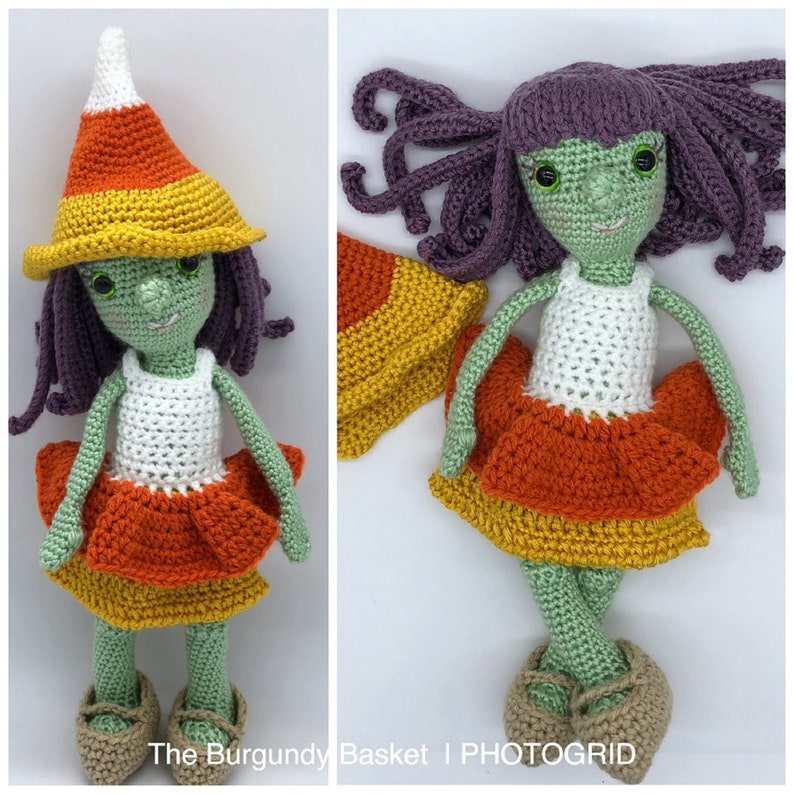 Crochet DRESS Up DOLL, PaTTERN, Halloween, Candy Corn, Witch, Christmas Elf, Doll with Dress, Amigurumi, 18 Doll, Knit Doll, Doll Tutorial image 4