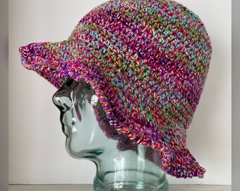 Crochet SILK BUCKET HAT, Recycled Silk Ladies Hat, Gifts for Her, Beanie, Toque, Fall Fashion, Women, Unique, Handmade