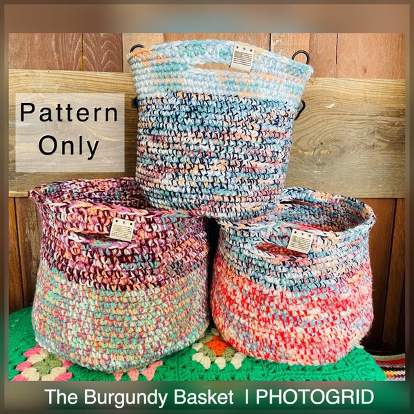 Häkelanleitung, BASKET * Pattern OnLY * Digital, Instant Pdf, Scrap Yarn Crochet Geldbörse, Einkaufstasche, bunter Korb, Boho inspiriert