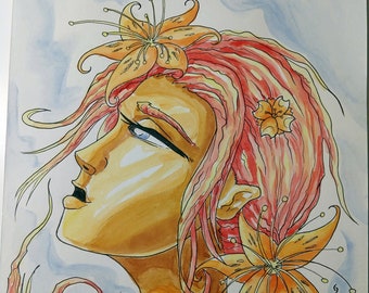 Flower Girl 2 Watercolor Painting