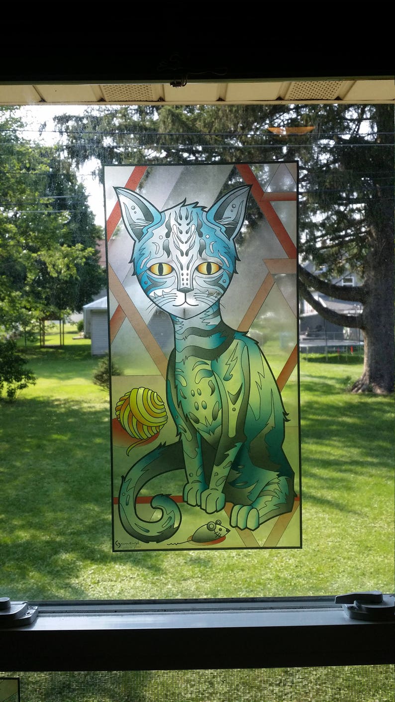 Cat Stained Glass Style WINDOW CLING image 1