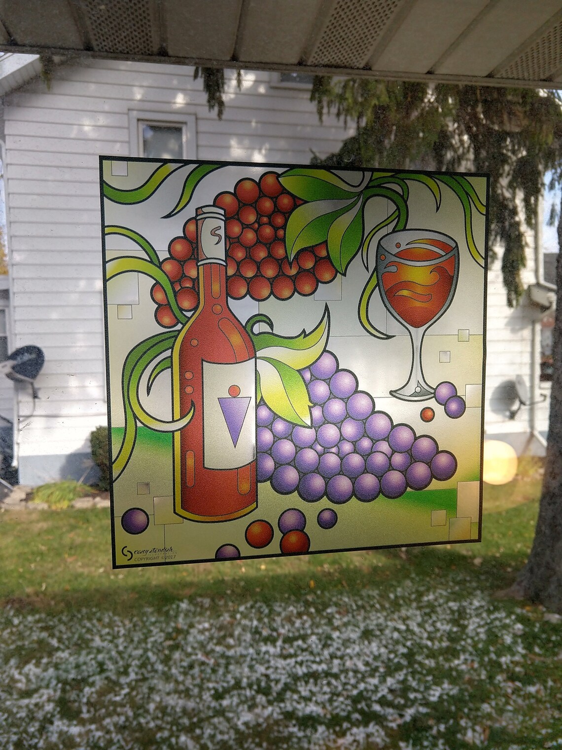 Wine Glass and Bottle stained Glass Style WINDOW CLING Etsy