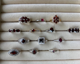 Vintage Garnet Rings in Solid 925 Sterling Silver