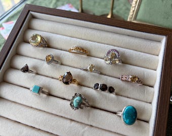 Vintage 925 Sterling Silver Rings — Turquoise, Citrine, Smokey Quartz