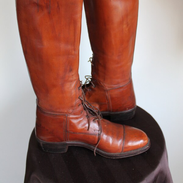 1930s Riding Boots by Simpson & Son, Custom Hand Made Brown Leather English Hunt Field Lace Up