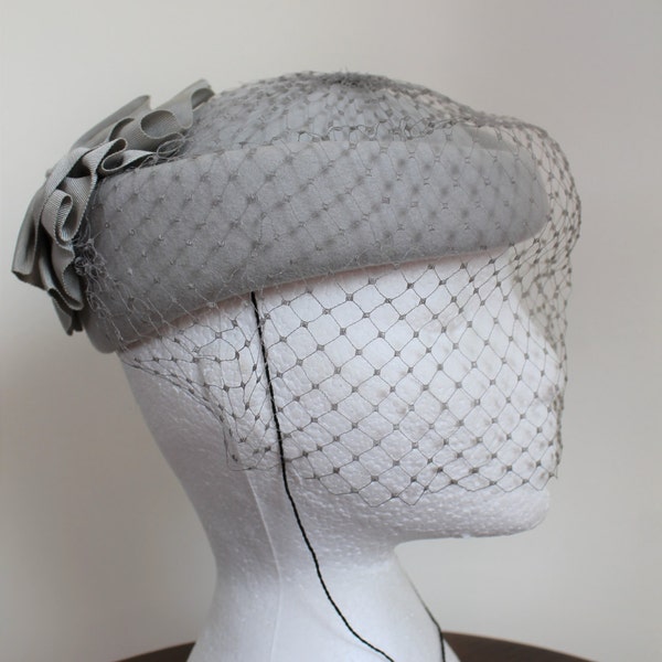 Grey Felt Hat with Veil by Kates Boutique