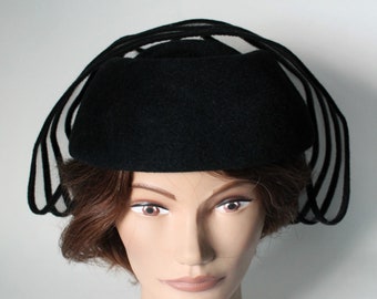 Black Formal Hat, Anita Pineault, Vintage 1980's