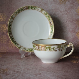 Nippon Teacup and Saucer Morimura Floral and Gold Pattern