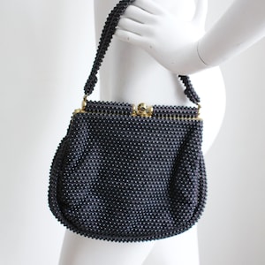 Marineblaue Perlentasche Lumared Vintage 1950&#39;s Handtasche