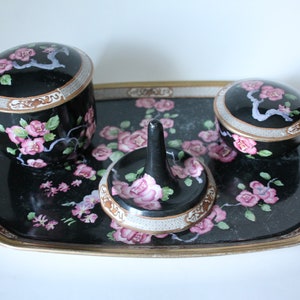 Black Vanity Cosmetic Set Powder Rouge Bowls Ring Holder