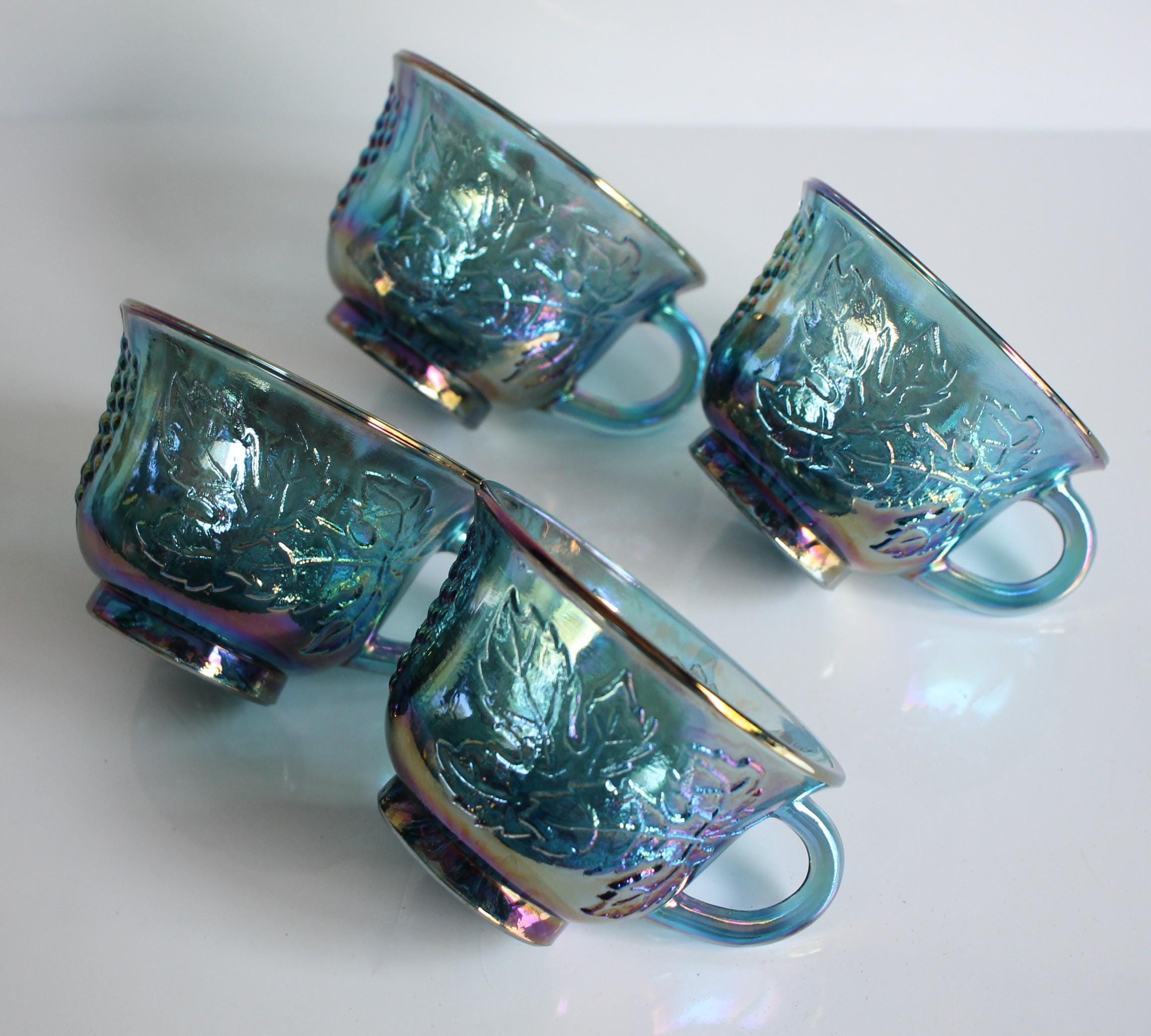 Vintage Blue Punch Bowl Set, Indiana Glass, Large Bowl Cups and
