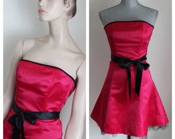 Vintage Fuchsia Satin Trägerloses Kleid Jessica McClintock für Gunne Sax Größe 1 2