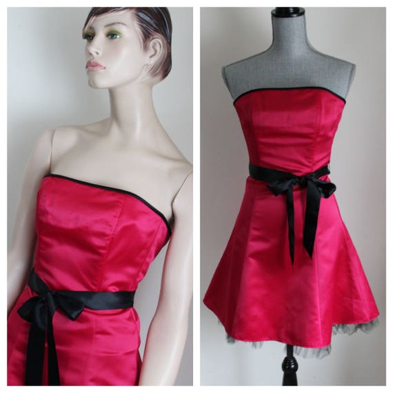 jessica mcclintock pink satin dress rhinestone strapless Jessica McClintock Gunne Sax Vintage Dress Size 3 Pink Satin Tulle Barbie Prom