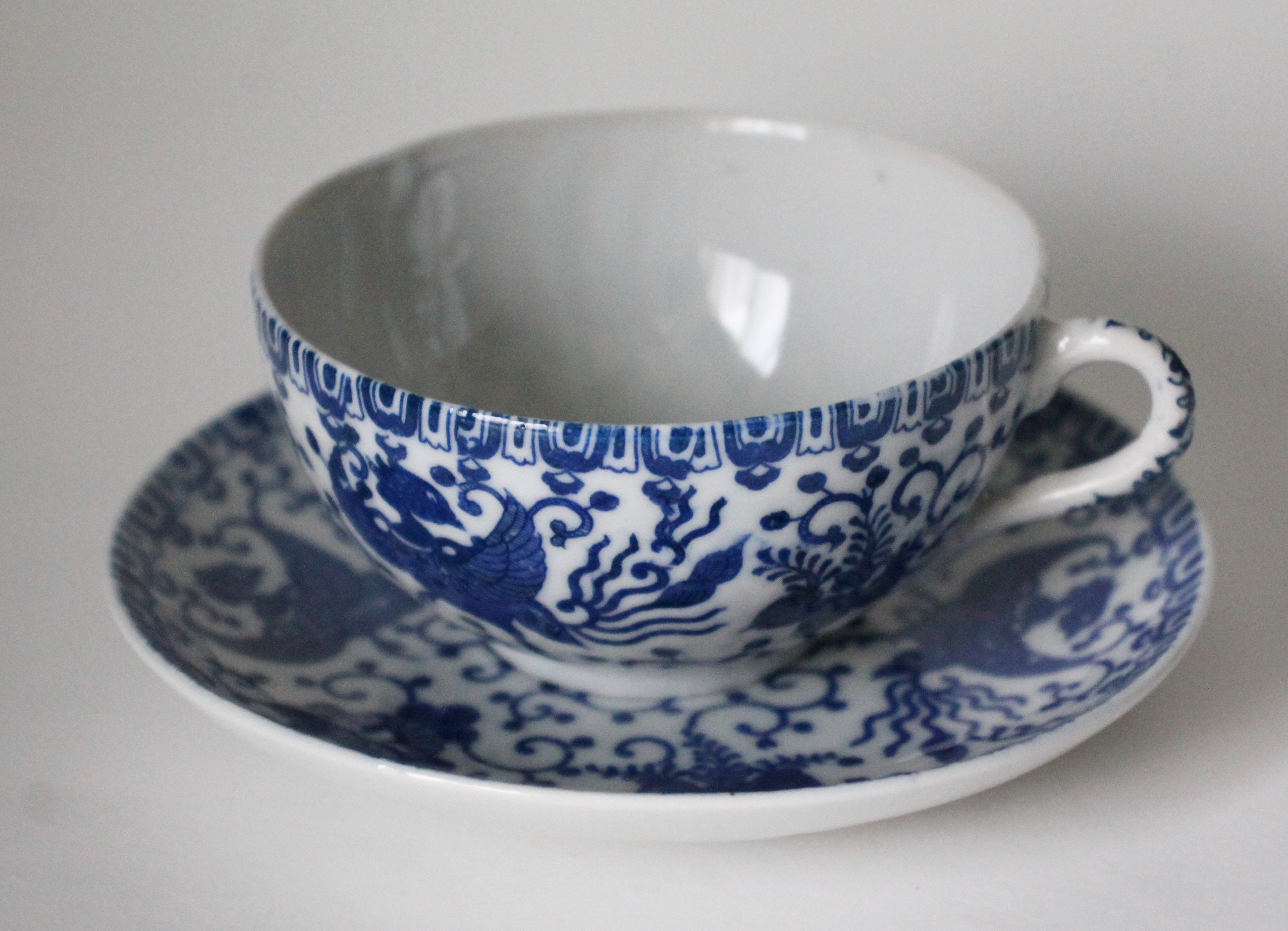 Tea Cups & Sets vintage upcycled kiln fired Funny teacup and saucer Japanese porcelain What's