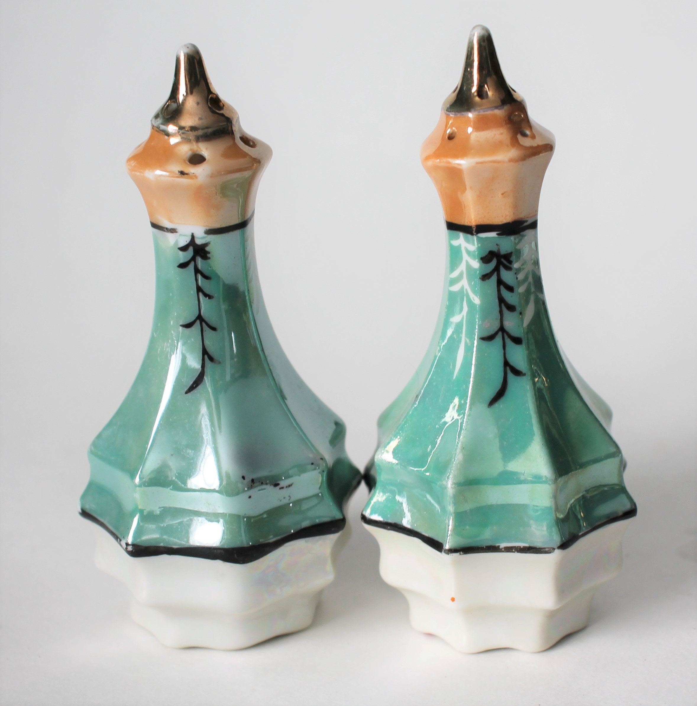 Cruet Salt and Pepper Set With Tray Green Lusterware Vintage Etsy