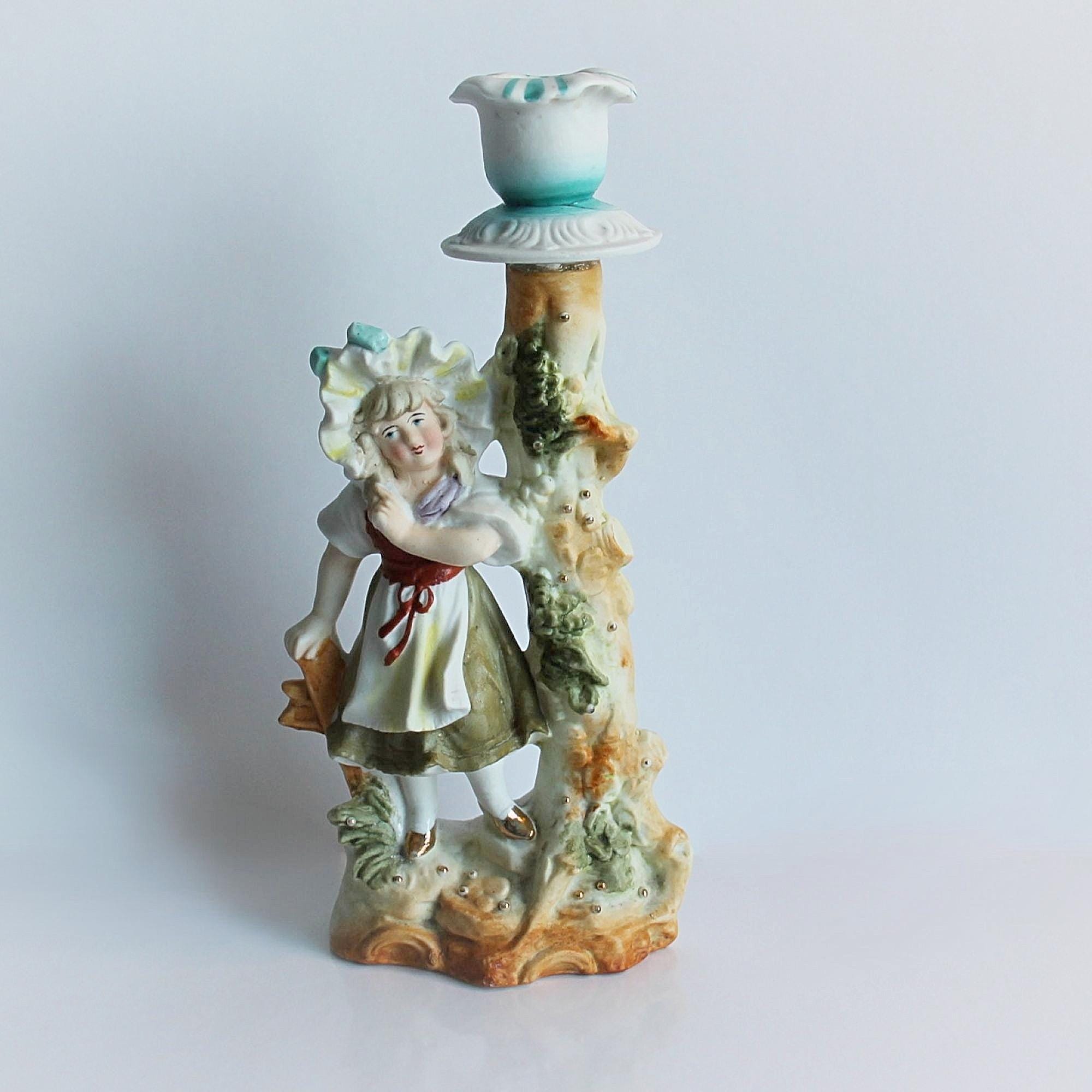 Antique Candlestick, Bisque Porcelain Girl Candle Holder - Etsy