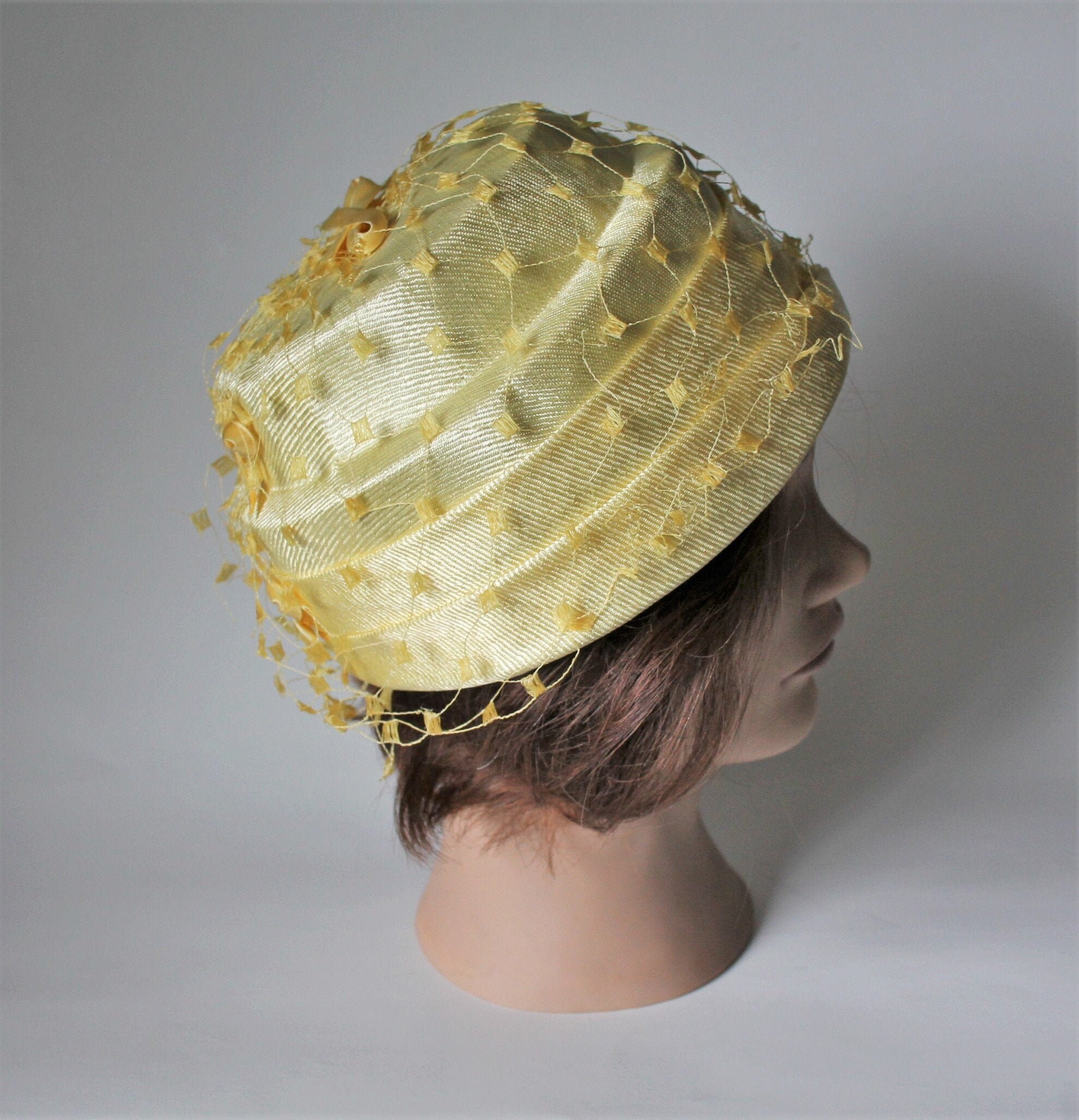 Yellow Pillbox Hat With Veil Vintage 