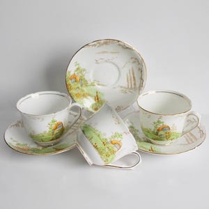 風景画のティーカップとソーサーと花メルバボーンチャイナパターン 3437