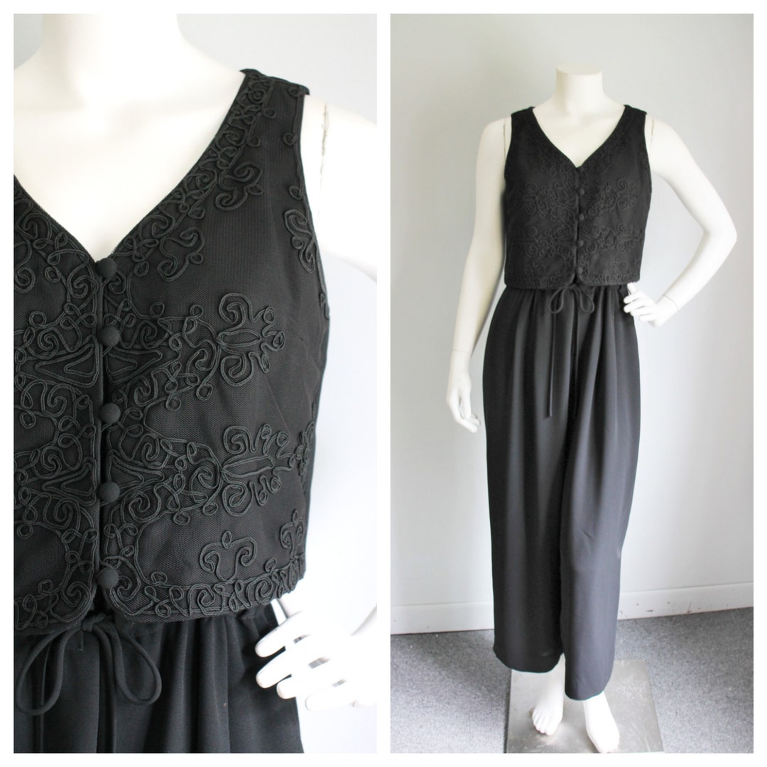 Vintage Black Jumpsuit Laundry Shelli Segal Palazzo Pant Etsy