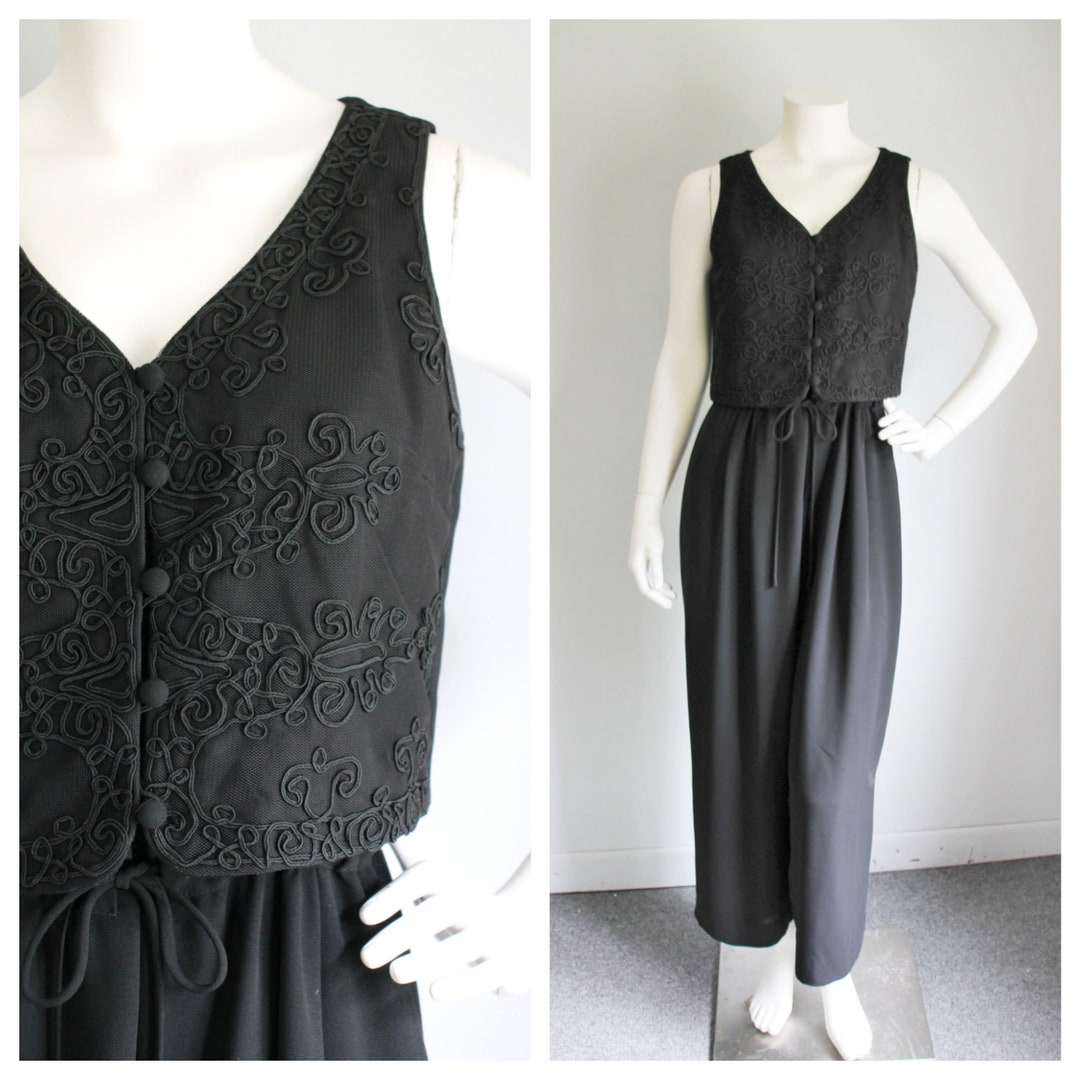 Vintage Black Jumpsuit Laundry Shelli Segal Palazzo Pant - Etsy