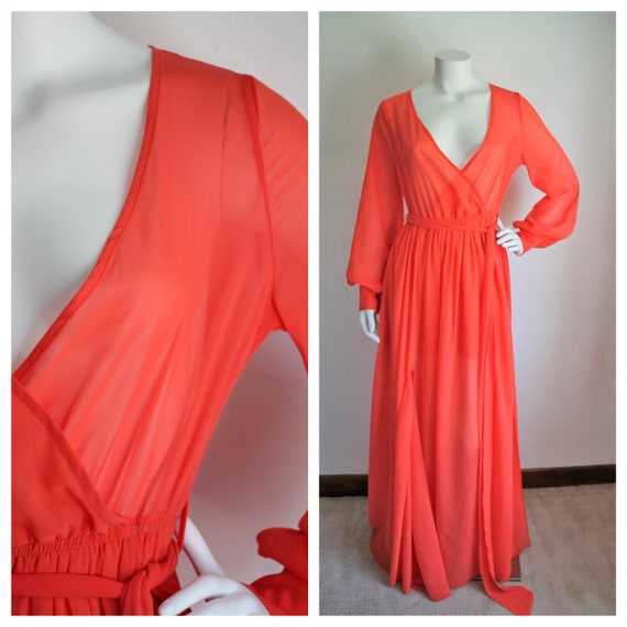 Orange Maxi Dress by Petal Roz, Size Medium, Vinta