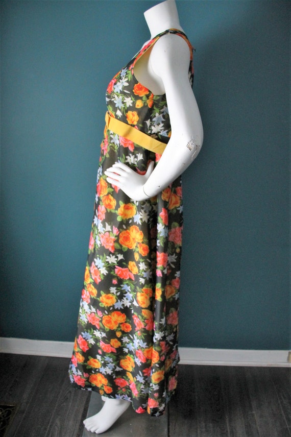 Vintage 70's Chiffon Maxi Dress, Black Floral, Si… - image 7
