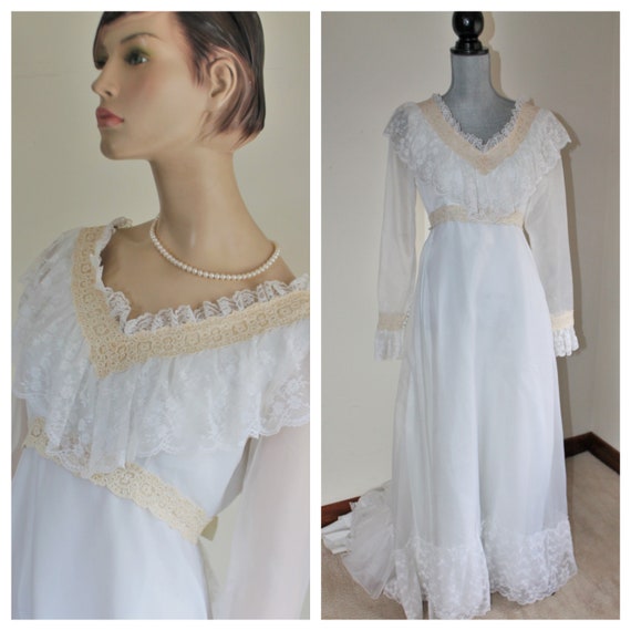 Vintage Chiffon Lace Wedding Dress By Party Time Fashions Etsy