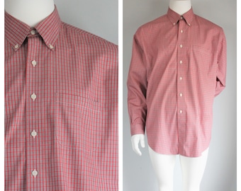 Vintage Red Plaid Shirt, Brooks Brothers, Original Polo, Size Large