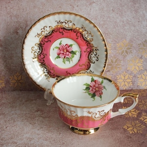 Paragon Teacup and Saucer Pink Gold Rare Pattern