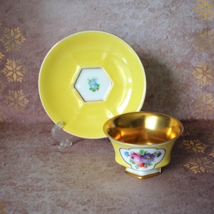 Yellow Gold Demitasse and Saucer Hutschenreuther Dresden German Porcelain