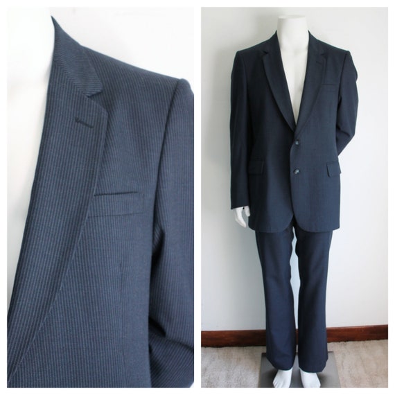 1960's Navy Pinstripe Suit, Size Large