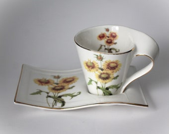 Sunflower Teacup and Snack Saucer Adeline Fine Porcelain