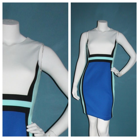 Blue White Body Con Dress Calvin Klein Size 2 Sleeveless Etsy