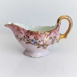 Molheira antiga Molheira Lavoilette L. Straus and Sons Limoges rosa e dourado