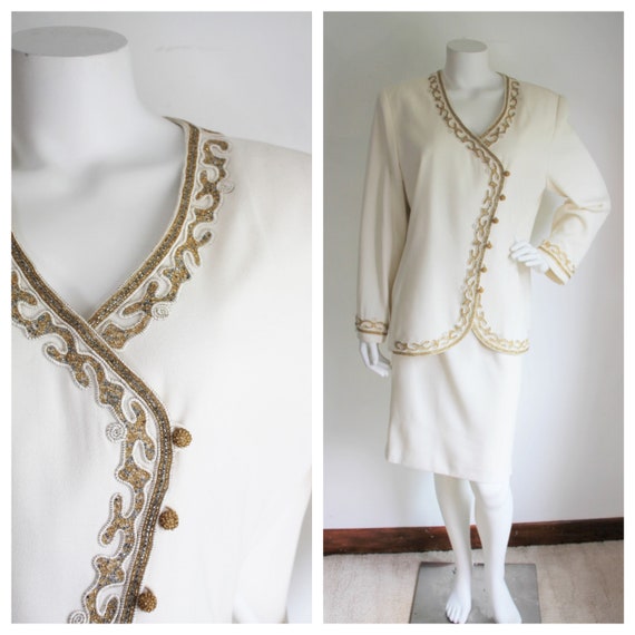 Beaded Skirt Suit by Albert Nipon Evening, Size 16
