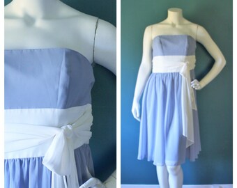 Blue White Short Formal Dress, Alfred Angelo, Size 8, Strapless Summer